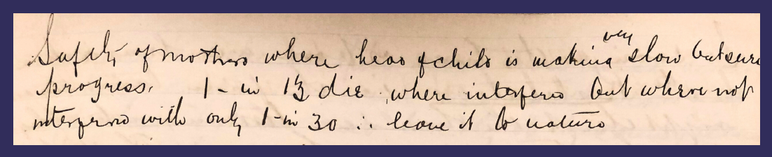 Photograph of MacLaren's school notebook of his notes on forceps in childbirth (see text below).